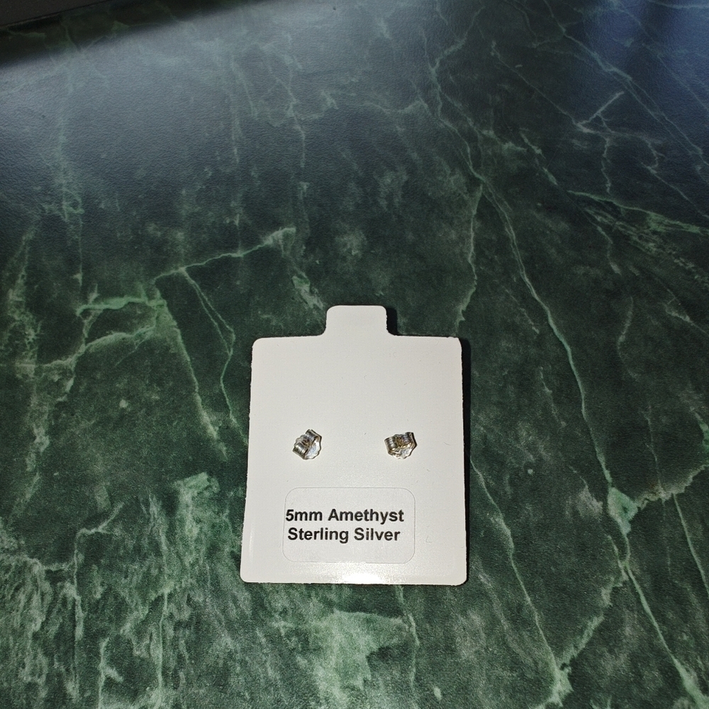Sterling Silver 5mm Amethyst Stud Earrings - Picture 2 of 2